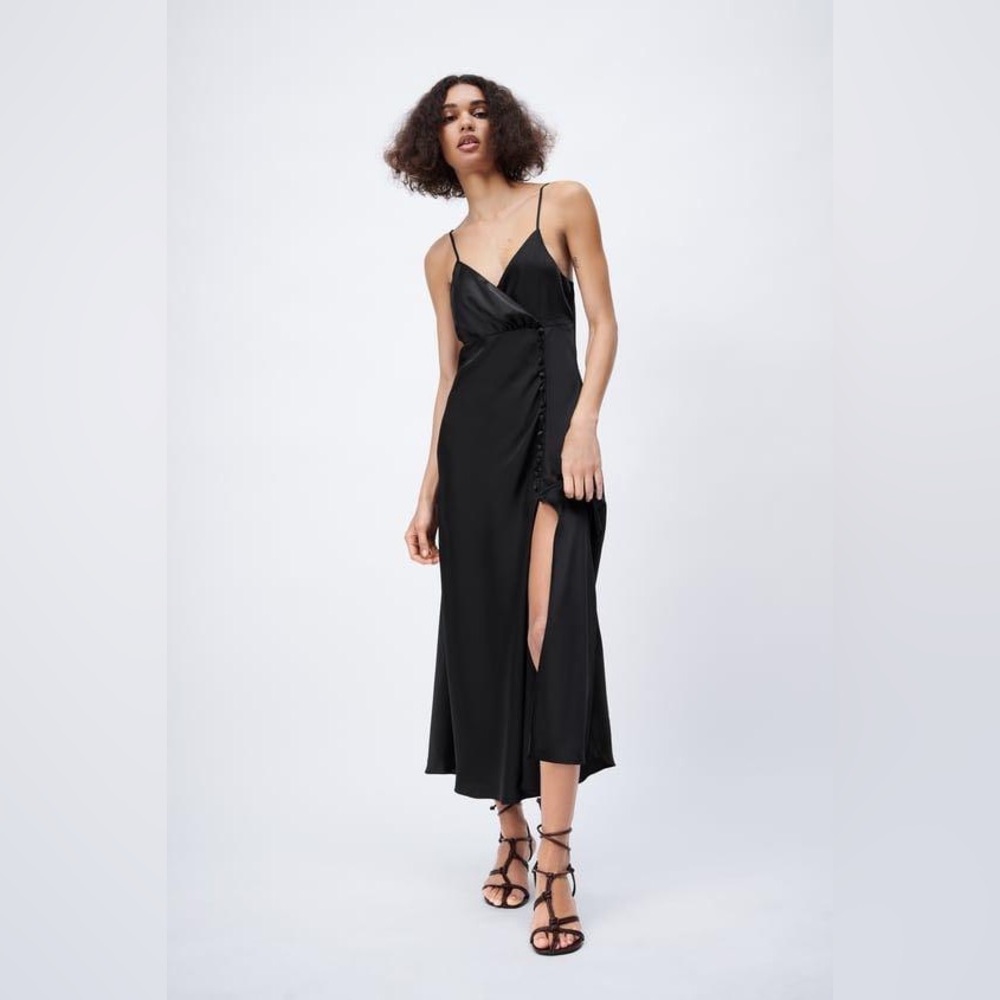 Zara | Black High Slit Satin Dress